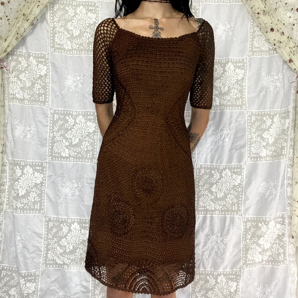 Vtg Basix Bronze Brown Beaded Crochet Baroque Boho Romantic Whimsigoth Revival